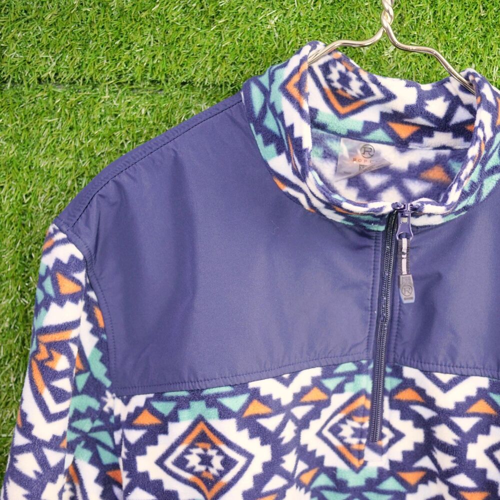 Roper Aztec Printed Fleece Quarter-Zip Pullover – Navy Blue – Men's Size XXL